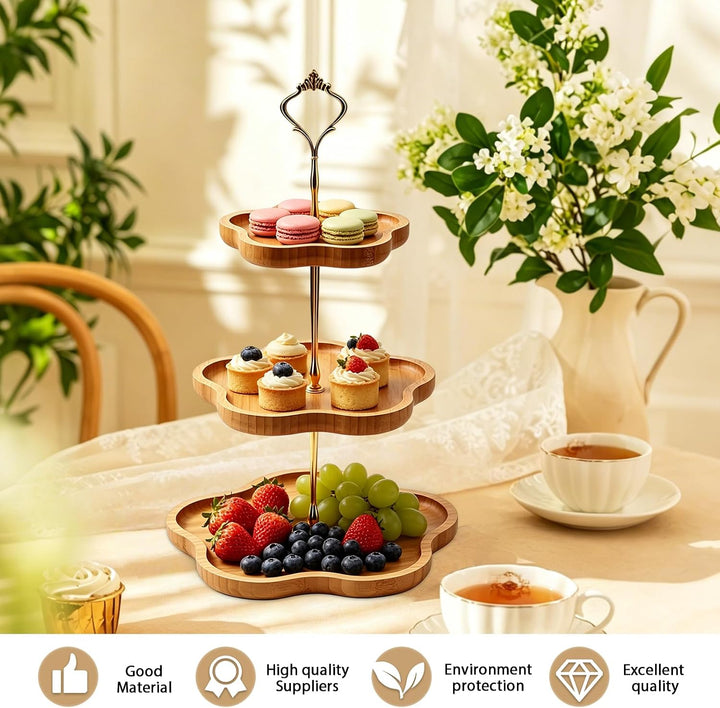 Etagere 3 Etagen Aus Holz, 3-Stöckiger Kuchenständer, Cupcake Ständer Holz, Ø19,5cm Ø24.5cm Ø30,5cm,