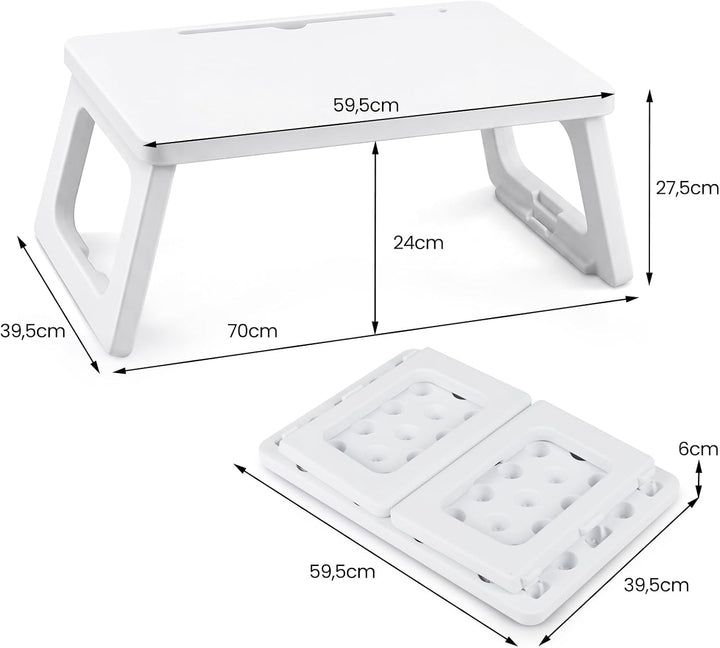 KOMFOTTEU Laptoptisch mit klappbaren Beinen &amp; Tablet-Schlitz, Weiss