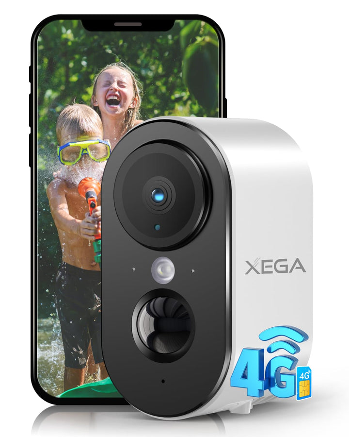 Xega 4G LTE Überwachungskamera Aussen Innen mit SIM Karte, 2K HD Ohne WLAN Kamera Tragbare, 6000mAh
