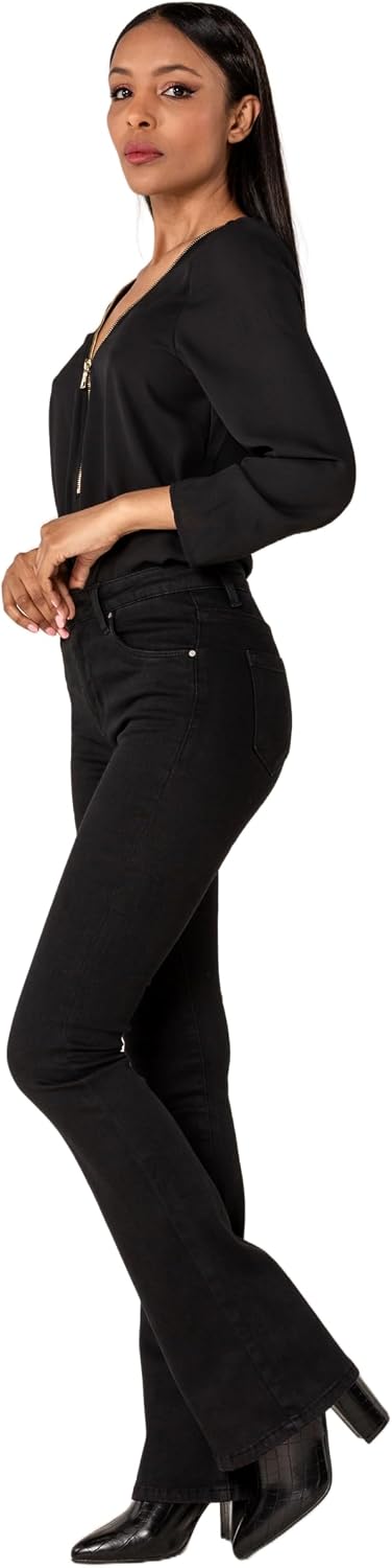 Nina Carter P212 Damen Tall Bootcut Jeans High Waist Schlaghosen Stretchjeans Jeanshosen Used-Look L