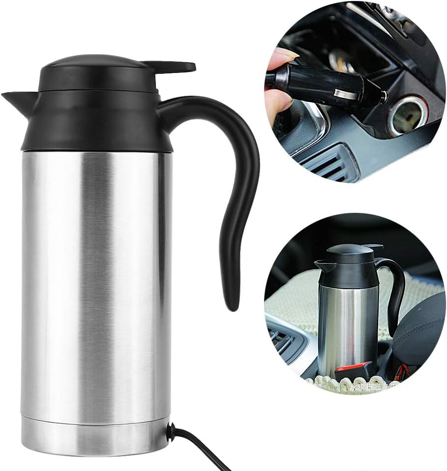 Jadeshay Auto Wasserkocher Edelstahl 12V für Auto, 750ML Reisewasserkocher mit Zigarettenanzünder, C