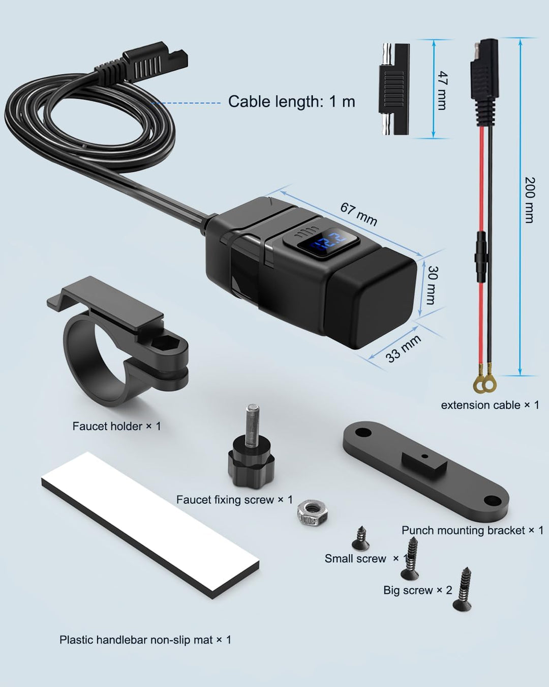 EXTRACTME Motorrad USB Ladegerät 6.8A Schnellladung 3.0 Dual USB Telefon Ladegerät mit Voltmeter und
