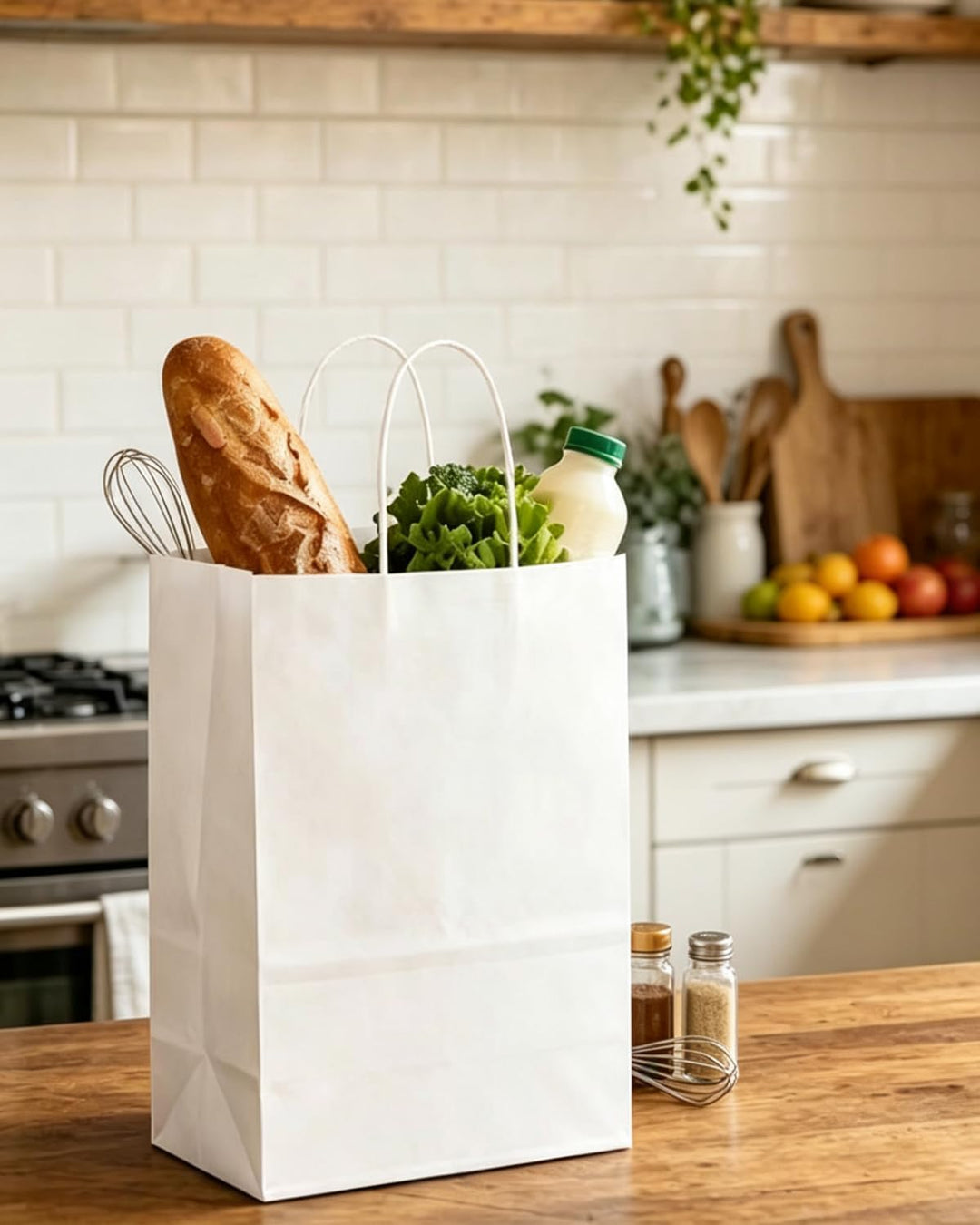 Gcardist 100-Packs weisse Geschenk-Taschen mit Griffen Bulk 13"x10.3"x4.6" grosse Grösse Papiertüten