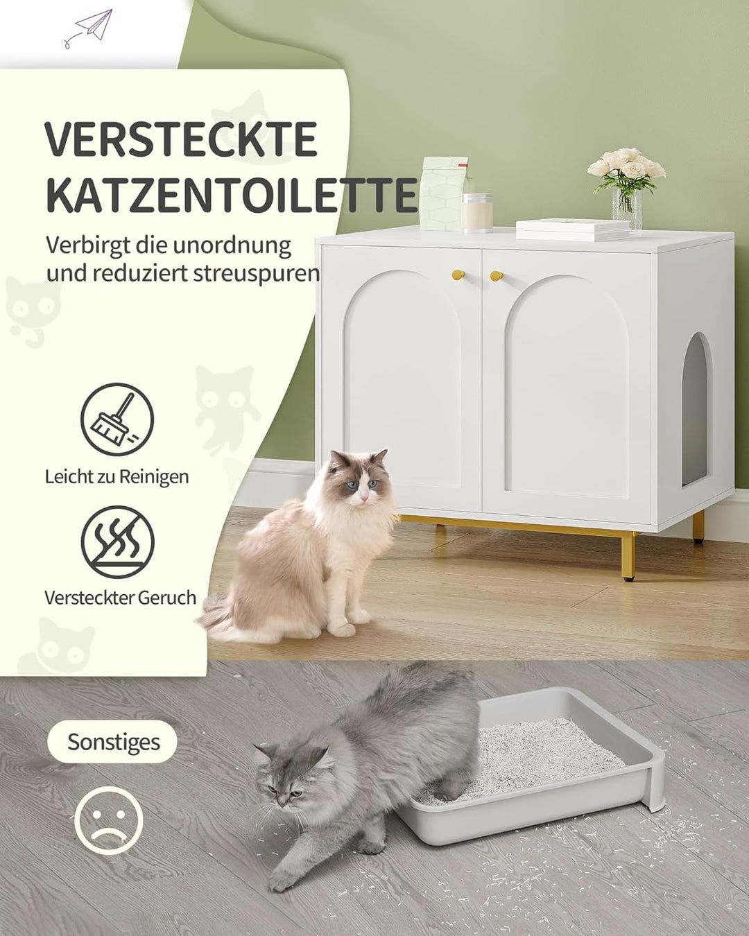 Hzuaneri Katzenschrank, Katzentoilette, Katzenklo Schrank, Katzenhaus mit Tür, Hölzerner Beistelltis