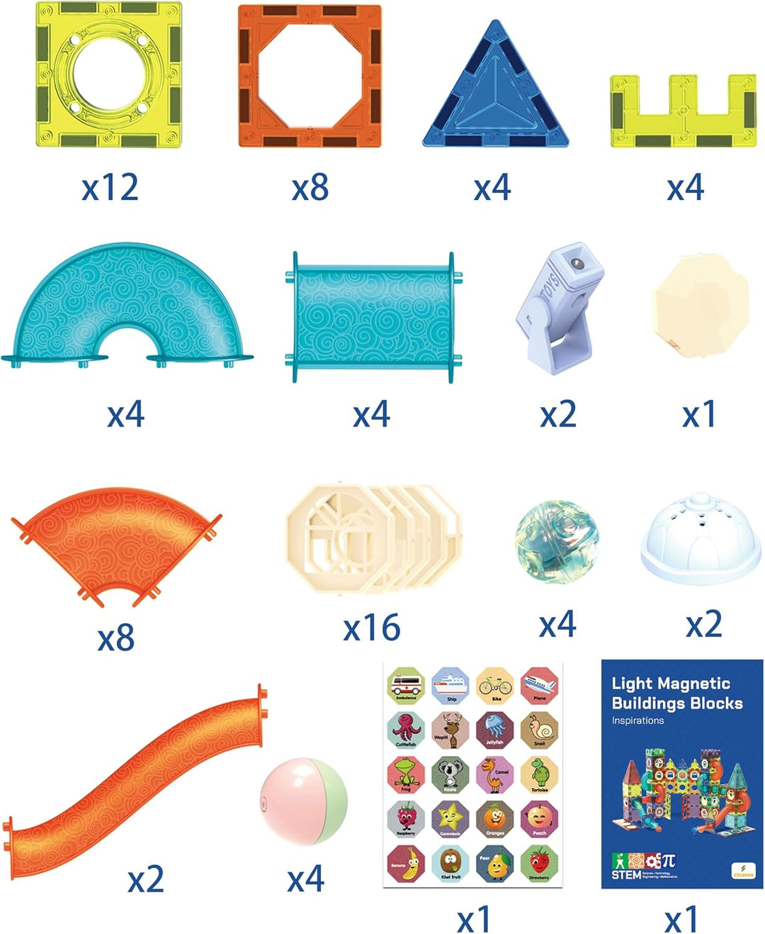 CELMAN Magnetspiel 75 Teile - Magnetbausteine Kinder mit Kugelbahn &amp; LED Licht - Magnetische Murmelb