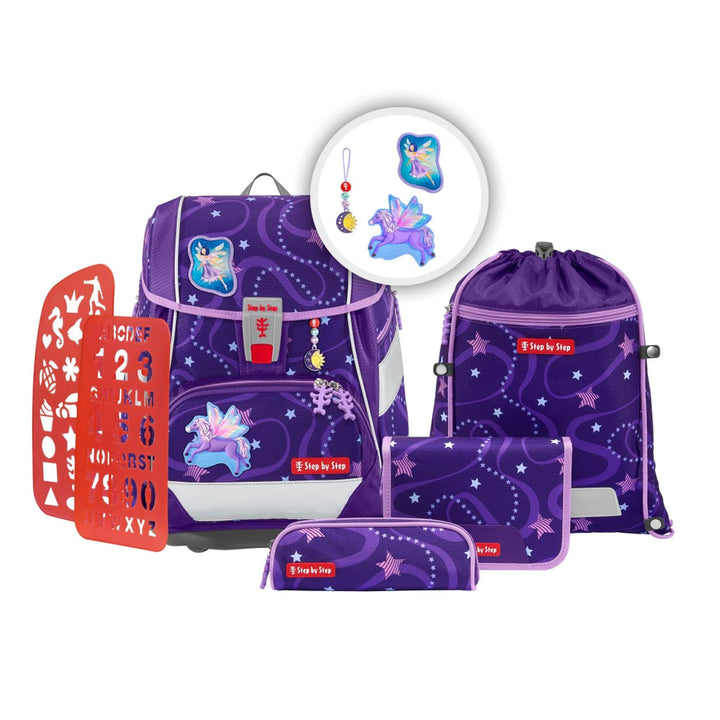Step by Step Schulranzen-Set 2IN1 Plus, Pegasus Emily, 6-teilig, ergonomischer Tornister mit Reflekt