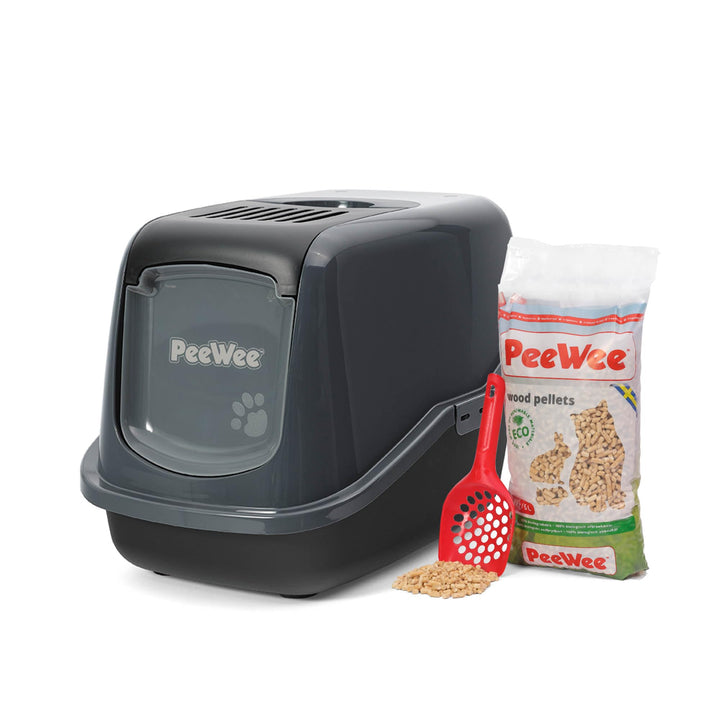 PeeWee EcoHus - Katzentoilette - Starter-Paket Schwarz Schwarz-Anthrazit, Schwarz-Anthrazit