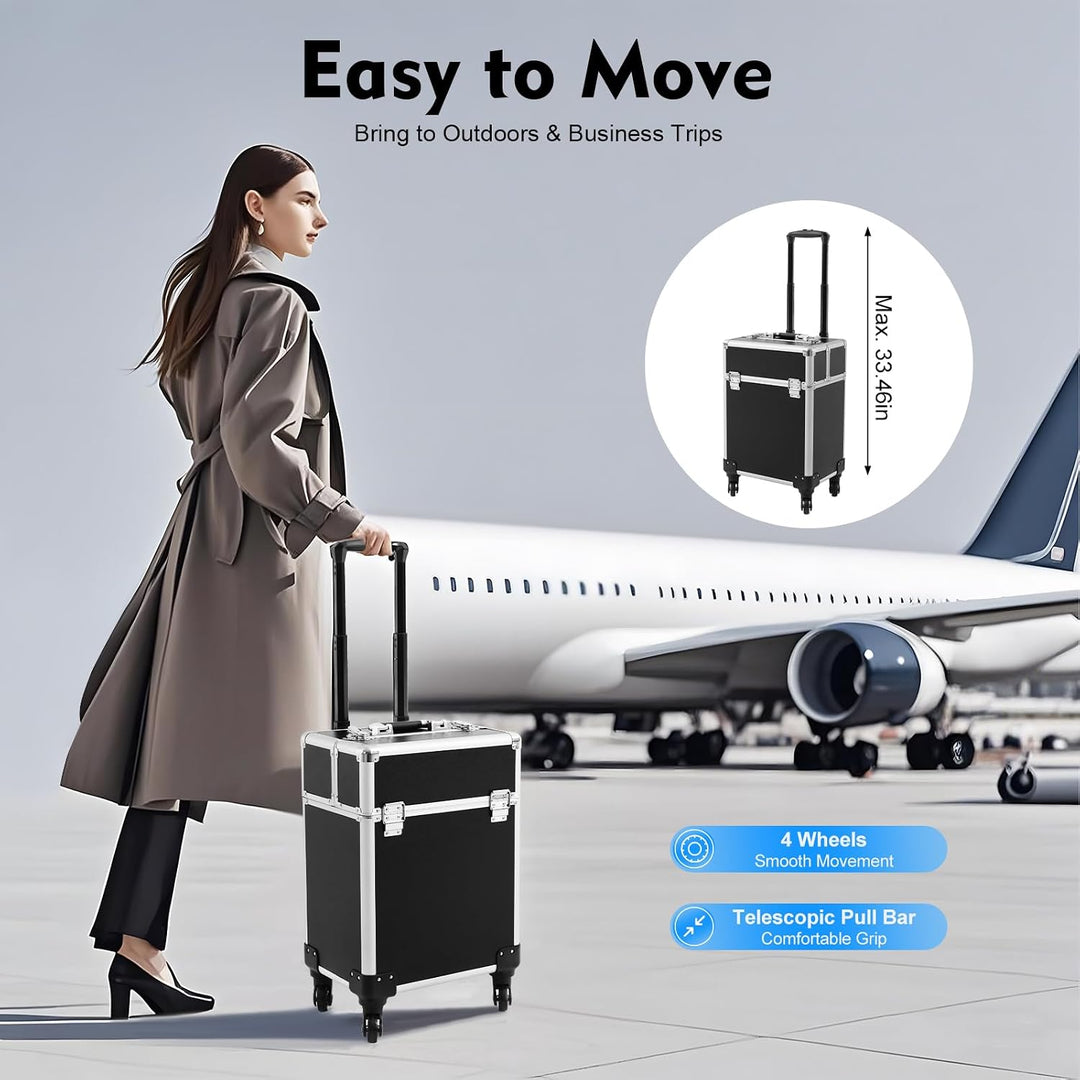 Aluminium Kosmetikkoffer Trolley, Professioneller Schminkkoffer mit Rollen &amp; Teleskopgriff, Stabiler