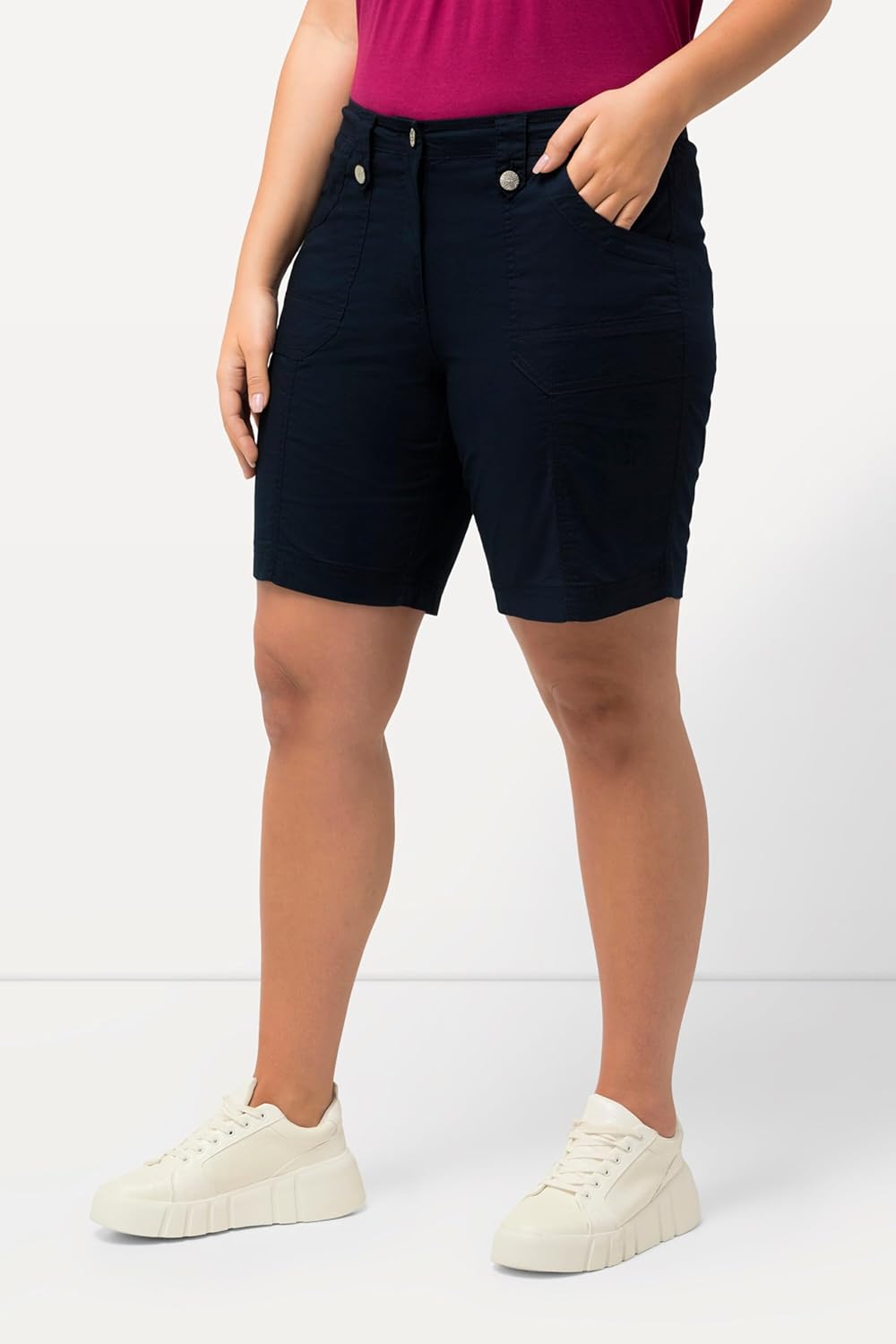Ulla Popken Damen grosse Grössen Übergrössen Plus Size Cargo-Bermuda, Komfortbund, 4-Pocket-Schnitt