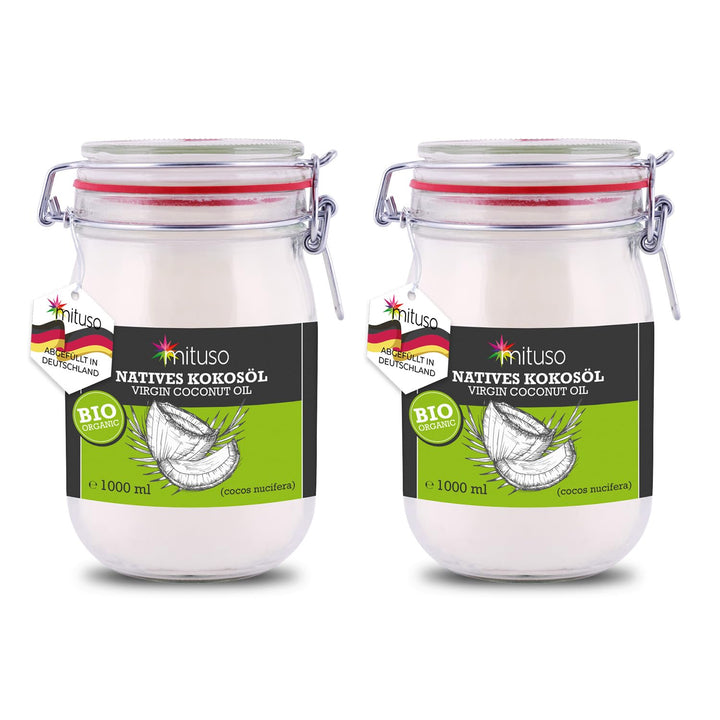 mituso Bio Kokosöl, nativ, 2er Pack (2 x 1000 ml) im Bügelglas