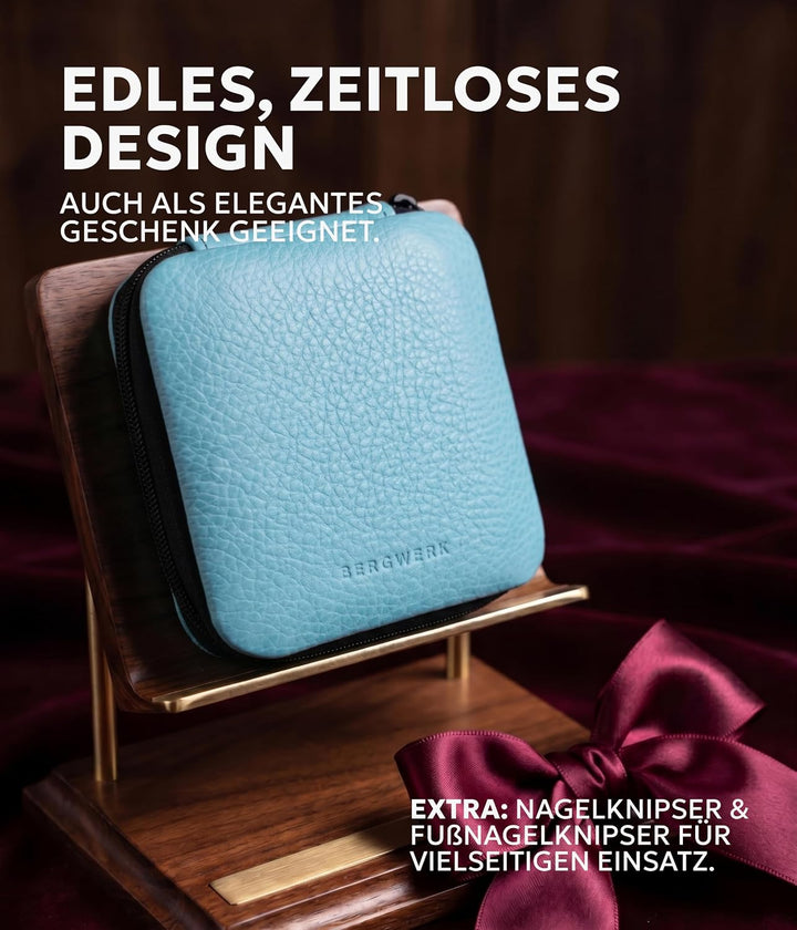 Solingen Echt Leder Maniküre Set 7 teilig - Hellblau - Solingen - Maniküre Set Damen &amp; Herren, Leder