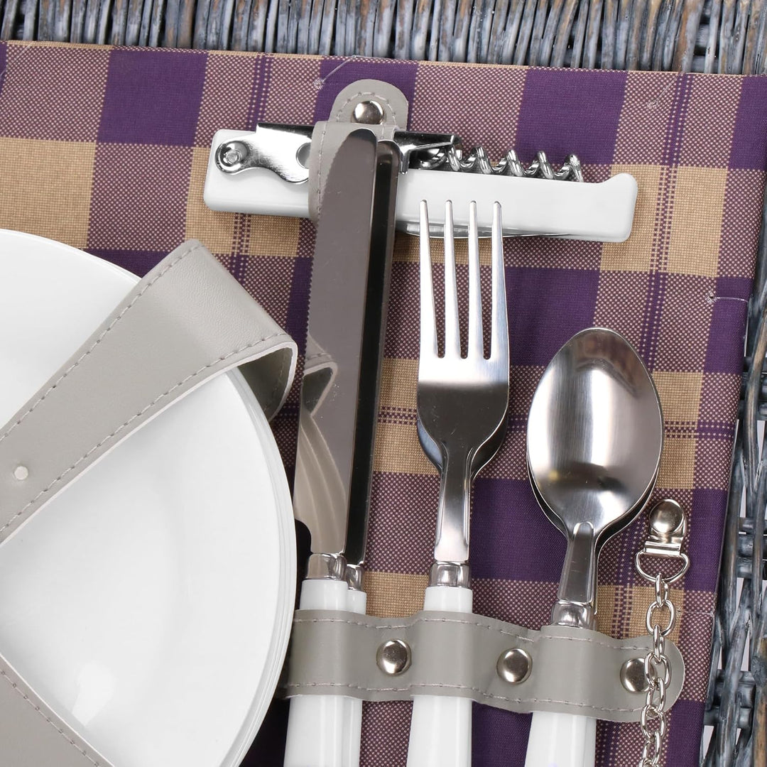 SPRINGOS Weiden - Picknickkorb Thermokorb Picknickkoffer mit Kunstlederhenkel Geschirr Set für 4 Per