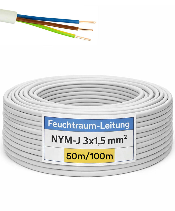 JÄGER Stromkabel NYM-J 3x1,5 mm² 100 m Ring, Mantelleitung Grau, 3 adrig 100 Meter, 100 Meter