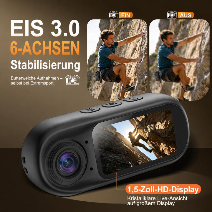 Mini Kamera Action Cam 4K 30FPS mit 32GB U3 Karte &amp; 1.5&