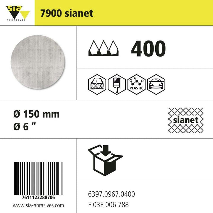SIA F03E006788 Netz-Schleifgitter Sianet Durchmesser 150 mm, Korn 400, 50 Stück, Korn 400