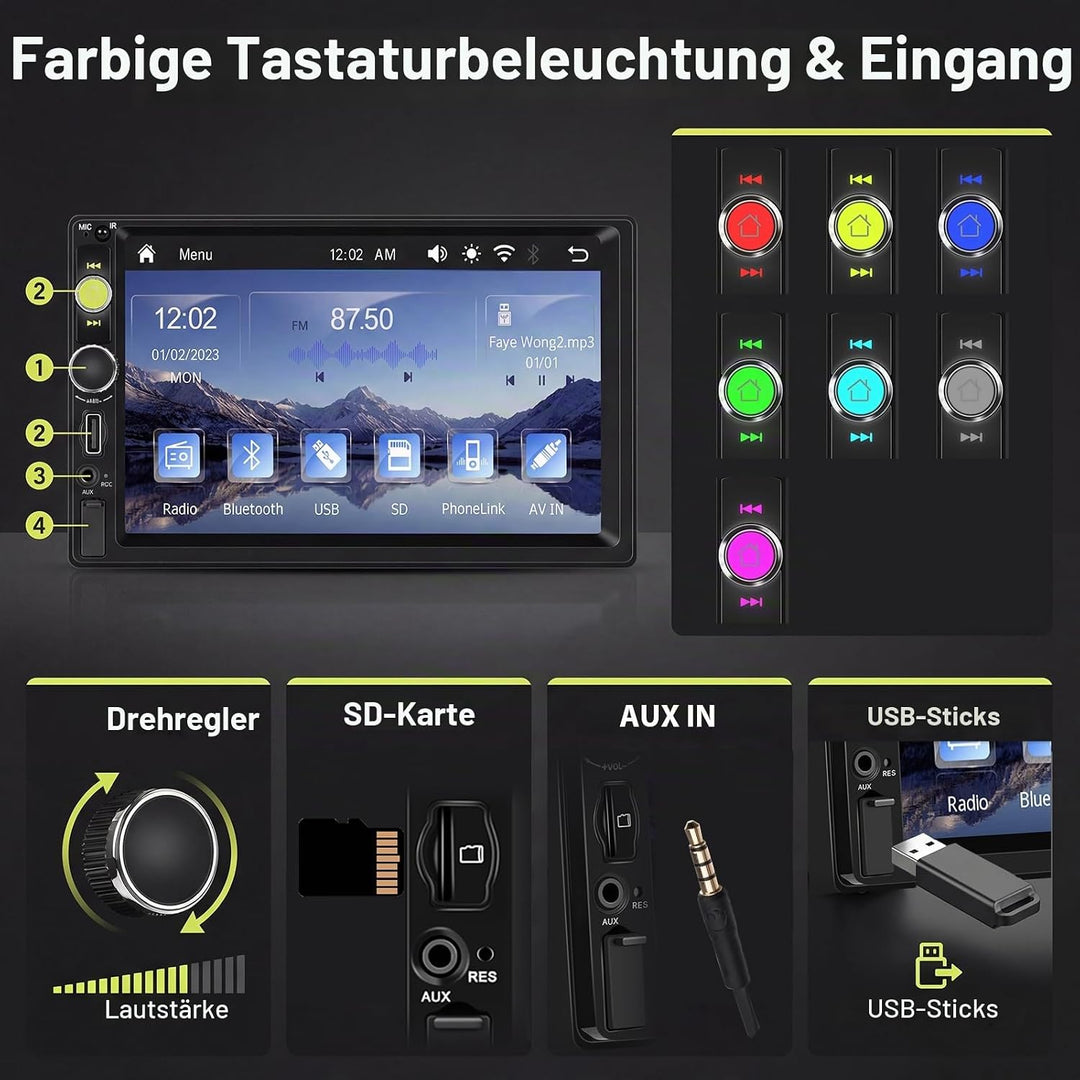 Hodozzy Autoradio 1 Din mit Drahtloses Carplay Android Auto, 7 Zoll IPS Bildschirm Auto Radio Unters