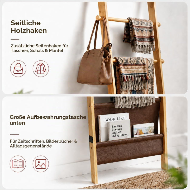 BAMBANG 6-stufige Handtuchleiter für Wohnzimmer, Deckenquilt-Leitergestell dekorativer Handtuchhalte