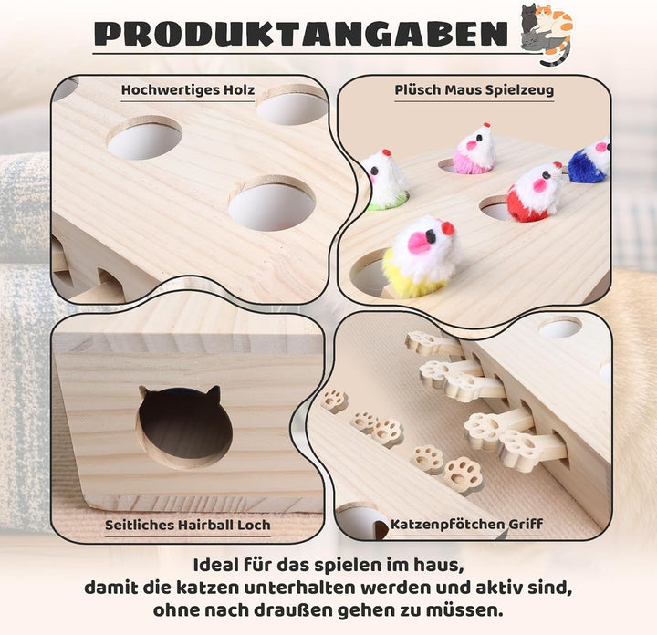 Interaktives Katzenspielzeug Holz Spielzeug, Katzenspielzeug Selbstbeschäftigung Puzzle Box mit Spie