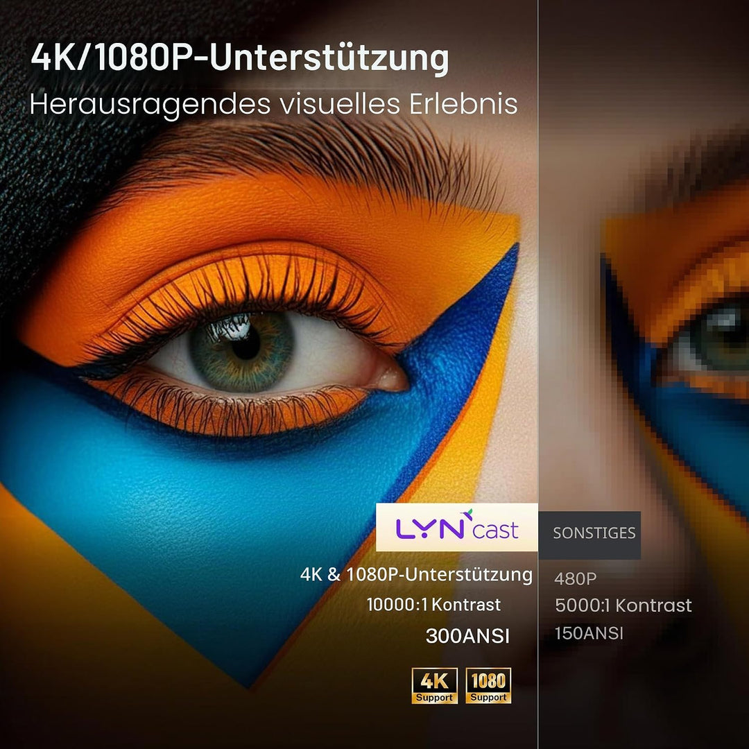 Mini Beamer 4k Heimkino Unterstützt Android 14, LYNCAST Mini projektor Tragbarer Projektor mit Bluet