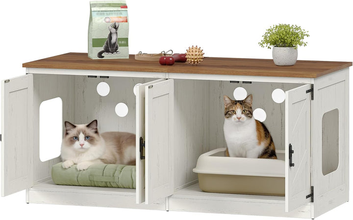Hzuaneri Katzenschrank für 2 Katzen, Katzenklo Schrank, 120 x 50 x 54 cm, Katzentoilette Schrank Ver