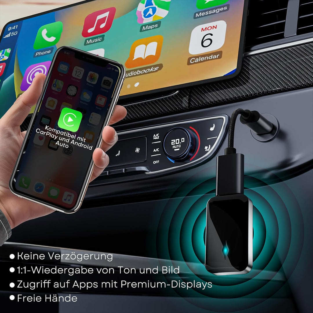 Wireless Adapter für CarPlay, Superschnelle Upgrade von Wired auf Wireless, Plug und Play, Mini &amp; St
