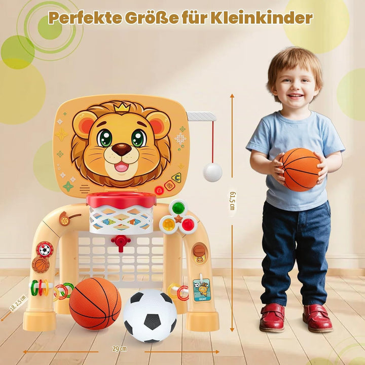 3 in 1 Kinder Basketballkorb Set mit Fussball Baseball, Basketballständer mit Fussballtor, Mini Bask