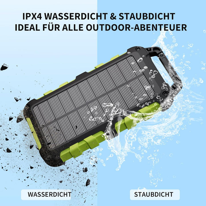 TOENNESEN Solar Powerbank 26800mAh, PD 22,5W, Tragbares Solar Ladegerät Grün, Grün