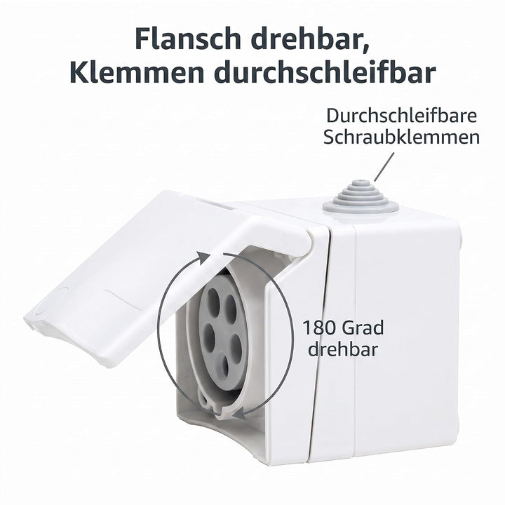 SIROX® CEE-Aufputzsteckdose, 5-polig, 400 V, 6 h Stromstärke 16 A, Farbe verkehrsweiss, Verkehrsweis