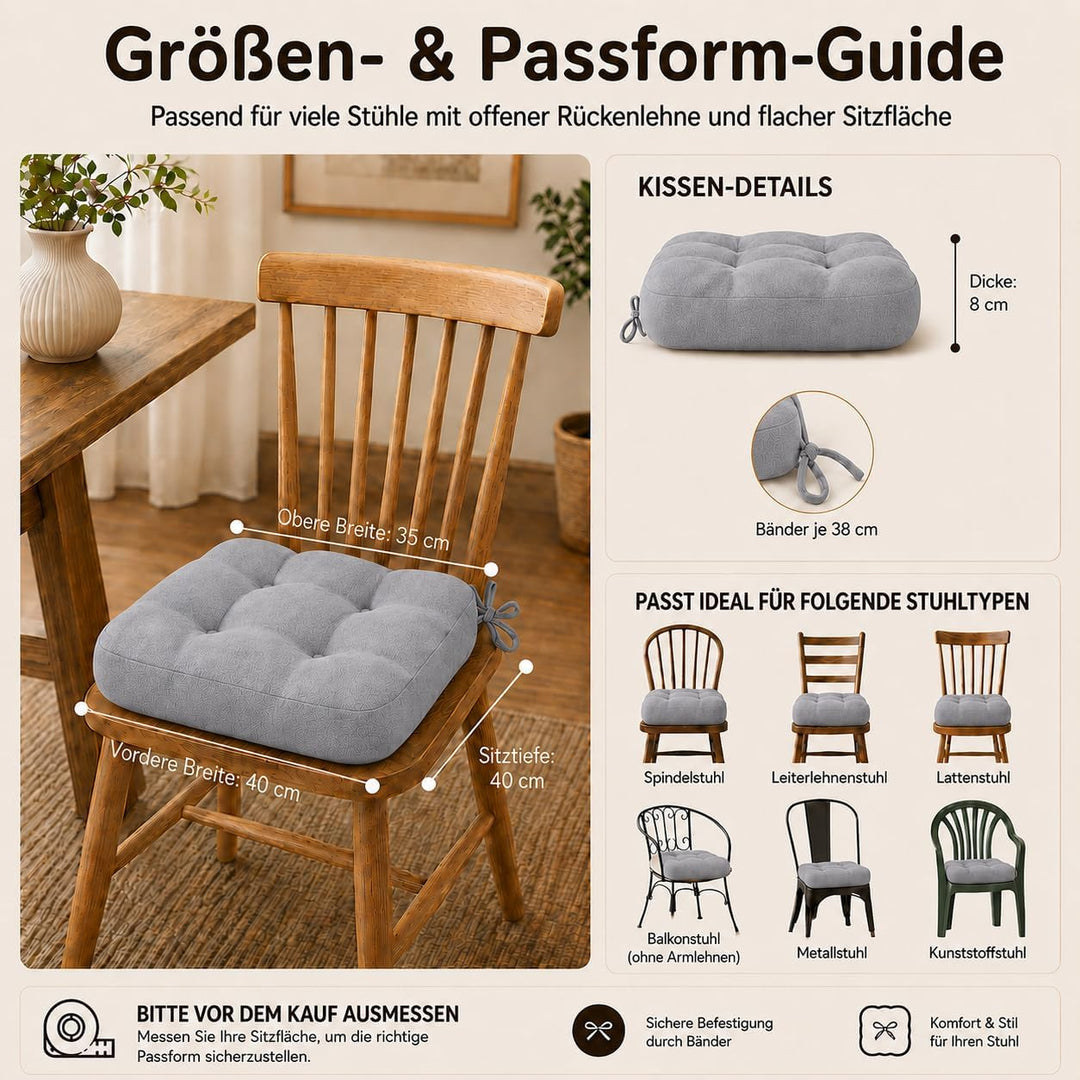 Codi Stuhlkissen 40 x 40 cm, 6er-Set, 8 cm dick, Sitzkissen Outdoor, Grau Grau 6er Pack, Grau 6er Pa