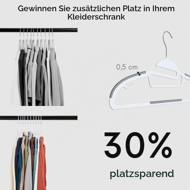 OGIVO Kleiderbügel Kunststoff – 50er Set - rutschfest Bügel für Ihren Garderobe - kleine Stange für
