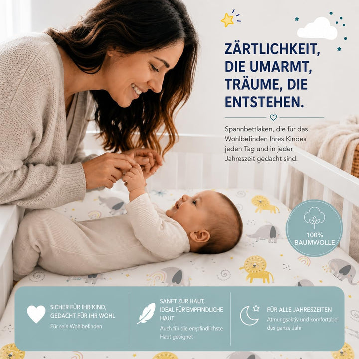 FlyIdeas 2 Spannbettlaken für Babybett Kinderbett 140x70 cm 100% Reine und Sanft Baumwolle Zertif |