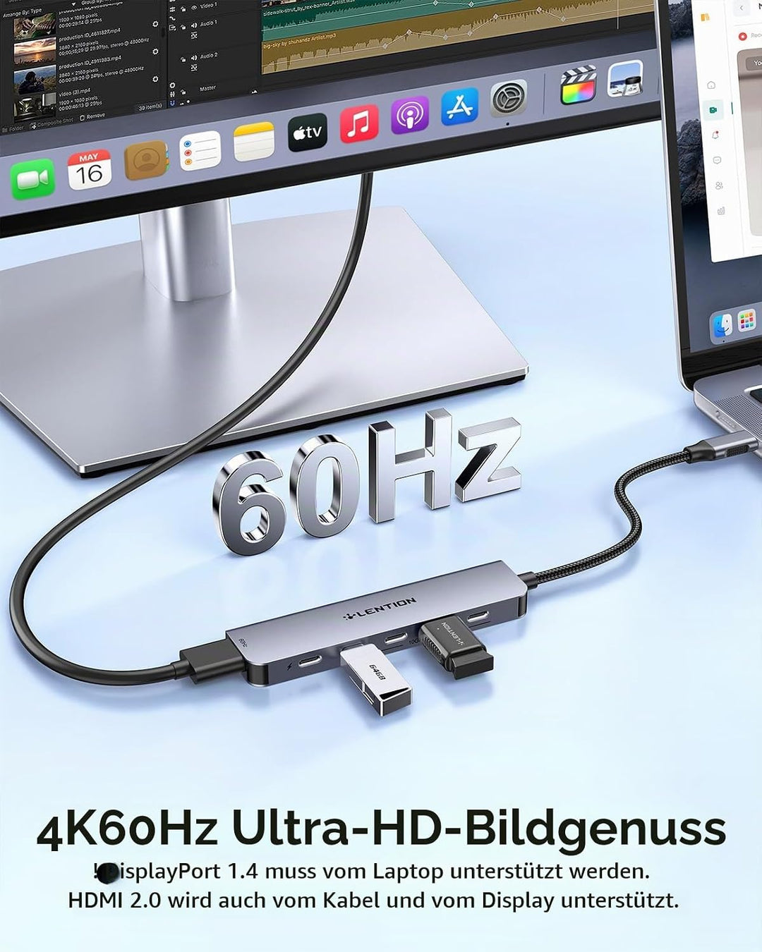 LENTION 4 Port USB C Hub 10 Gbps USB-C 3.2, 4K@60Hz HDMI, 100W PD Aufladung 4x USB-C in 10Gbps Grau,