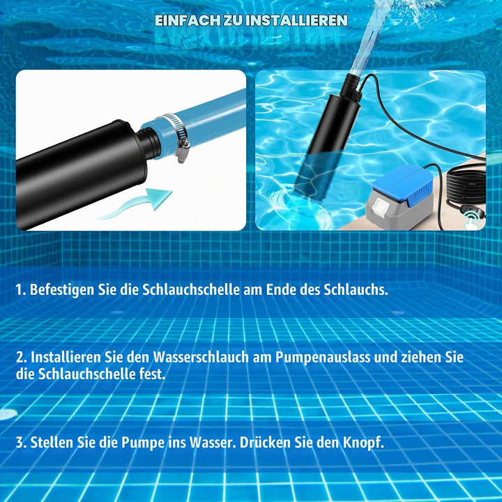 Tauchpumpe für Makita Akku 18V LXT, Elektrische Wasserpumpe 30L/MIN Wasserdurchfluss mit Kabellänge