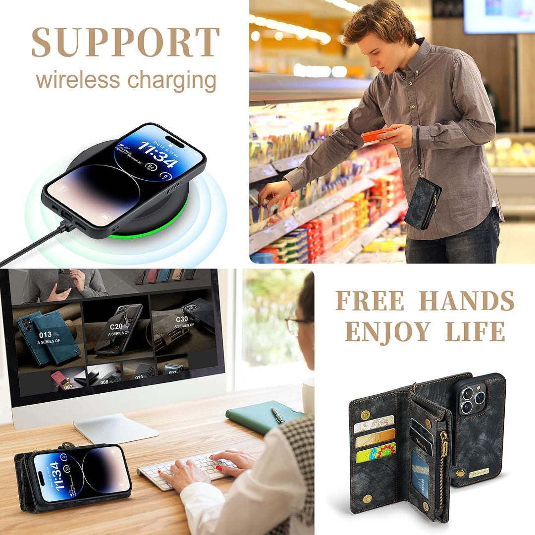 UFinetech iPhone 14 Pro Hülle, Flip Leder TPU Stossfest Kartenfach Tasche Handyhülle iPhone 14 Pro (