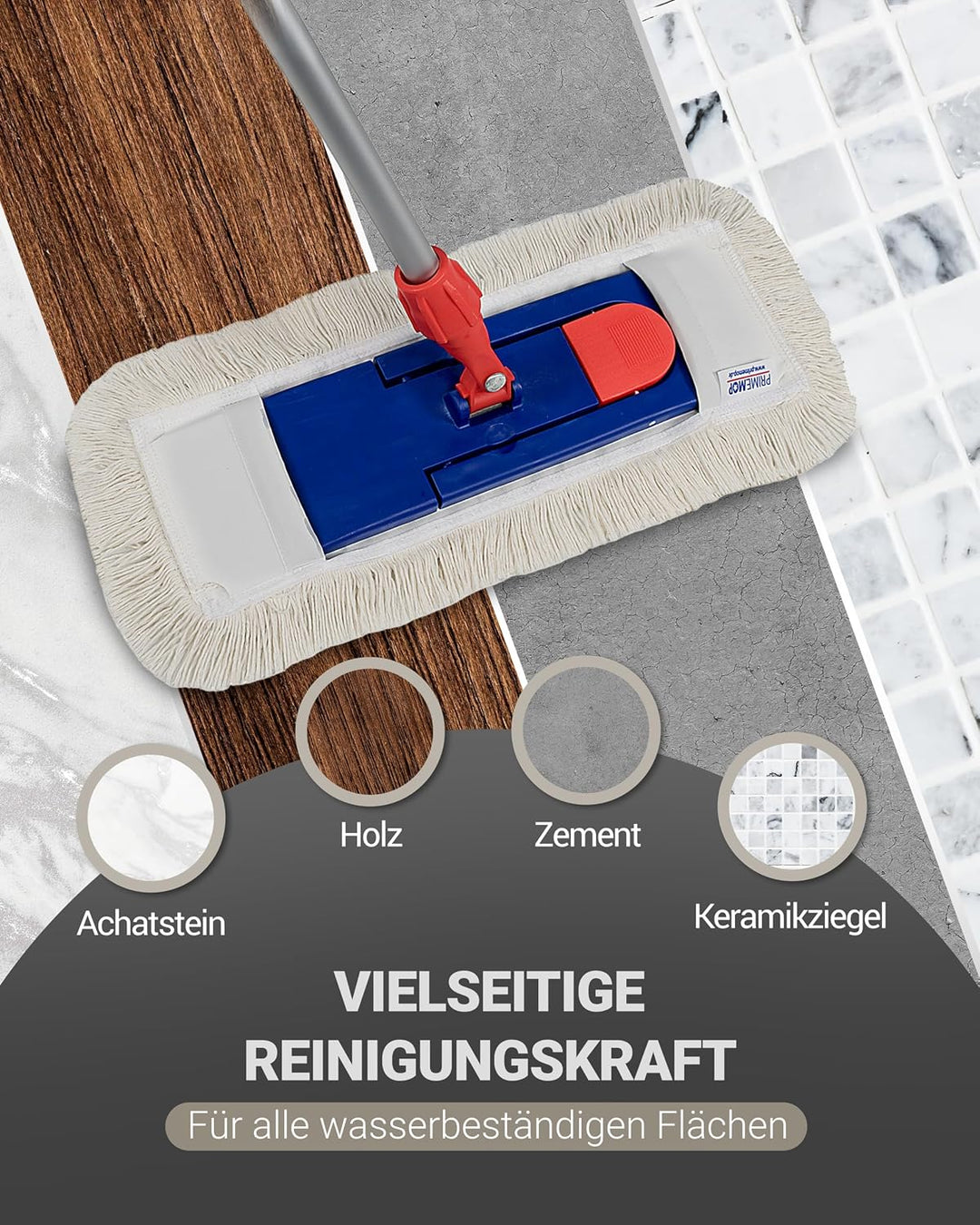 5 Profi Baumwolle Bodenwischer 50cm mit Aussenfransen - Wischmopp Bezug für effektive Gewerbe- &amp; Hei