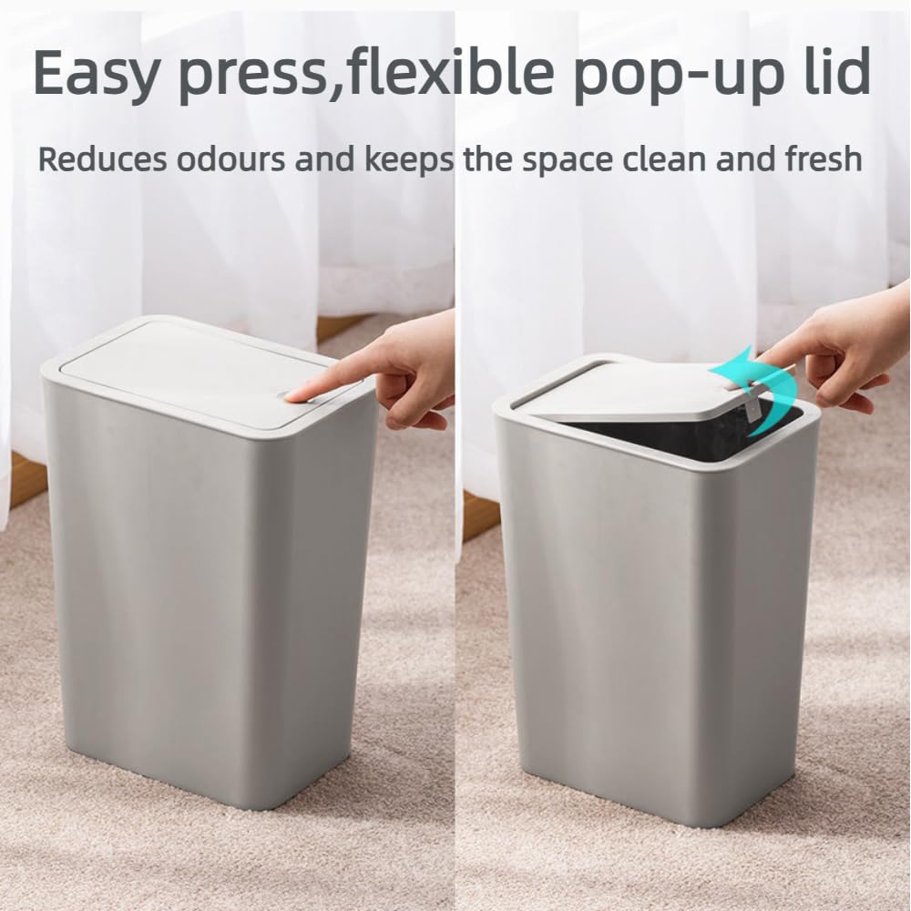 2 Stück Mülleimer Bad,9L Mülleimer Küche,Schmaler Mülleimer Mit Deckel Mülleimer Geruchsdicht Pop-Up