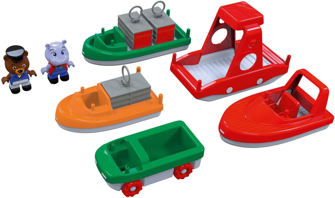 AquaPlay - BoatSet - Zubehör für AquaPlay Wasserbahnen oder für die Badewanne, 4 Booten, 1 Amphi-Lor
