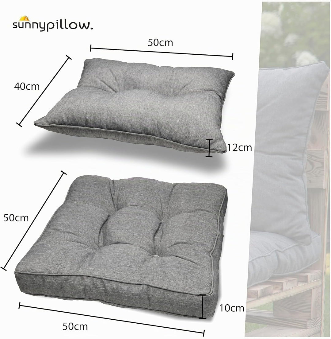 sunnypillow Polster für Gartenmöbel - 2er Set : Sitzkissen 50 x 50 cm + Rückenlehne 50 x 40 cm - Gar
