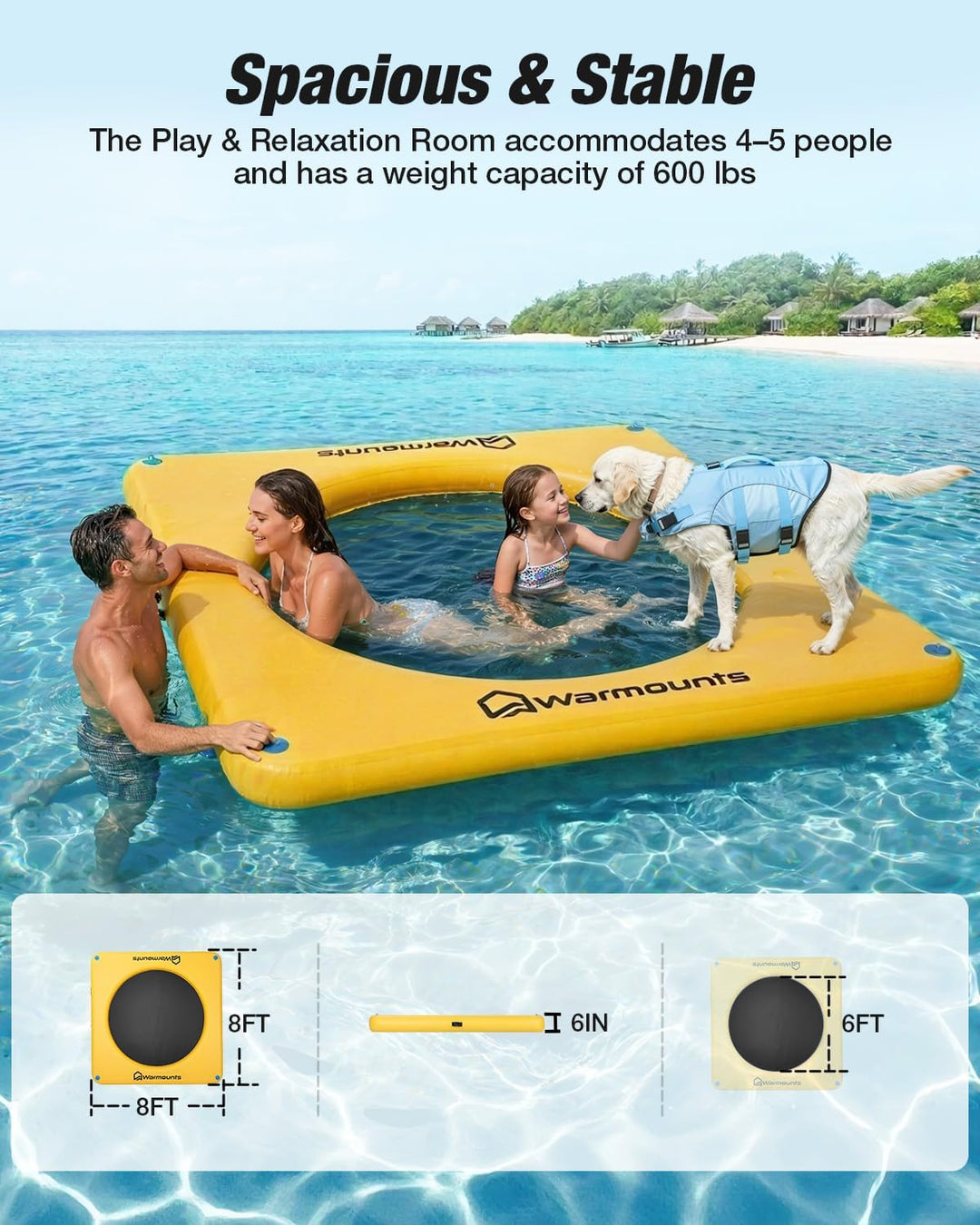 WARMOUNTS Aufblasbare Schwimminsel Wasserhängematte mit Netzmitte, rutschfeste Schwimmmatte Badeplat