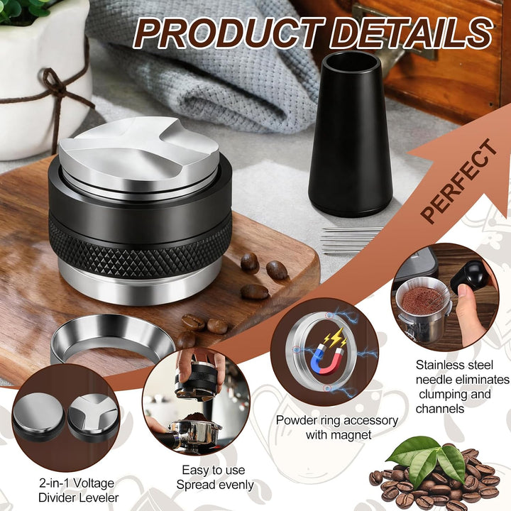 Coffee Distributor, Doppelköpfig Espresso Tamper Set 58 mm, 4 Stk