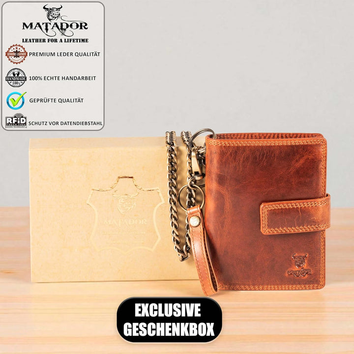 MATADOR Herren Biker Geldbörse Portemonnaie Leder mit Kette | Brieftasche Portmonee Männer mit RFID