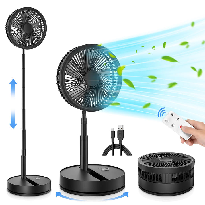 LIPETY Tragbarer Faltbarer Oszillierender Klein Ventilator Akku Aufladbar USB C Tischventilator mit
