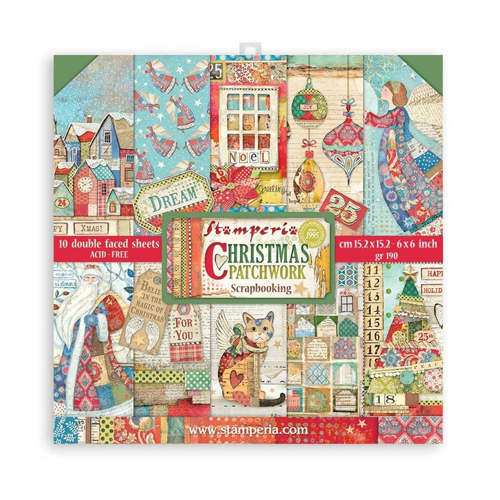 Stamperia SBBXS05 Extra Kleiner Block 10 Blätt-15.24x15.24 (6"x6") Double Face Christmas Patchwork,