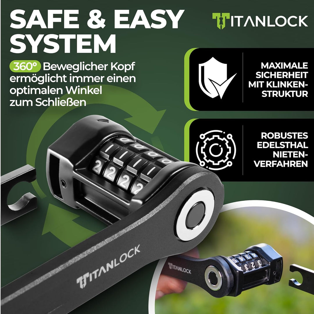 TITANLOCK Fahrradschloss Faltschloss 120 cm Diebstahlsicher [Individueller Pin] Zahlenschloss Schnel