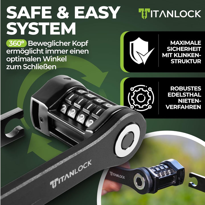 TITANLOCK Fahrradschloss Faltschloss 120 cm Diebstahlsicher [Individueller Pin] Zahlenschloss Schnel