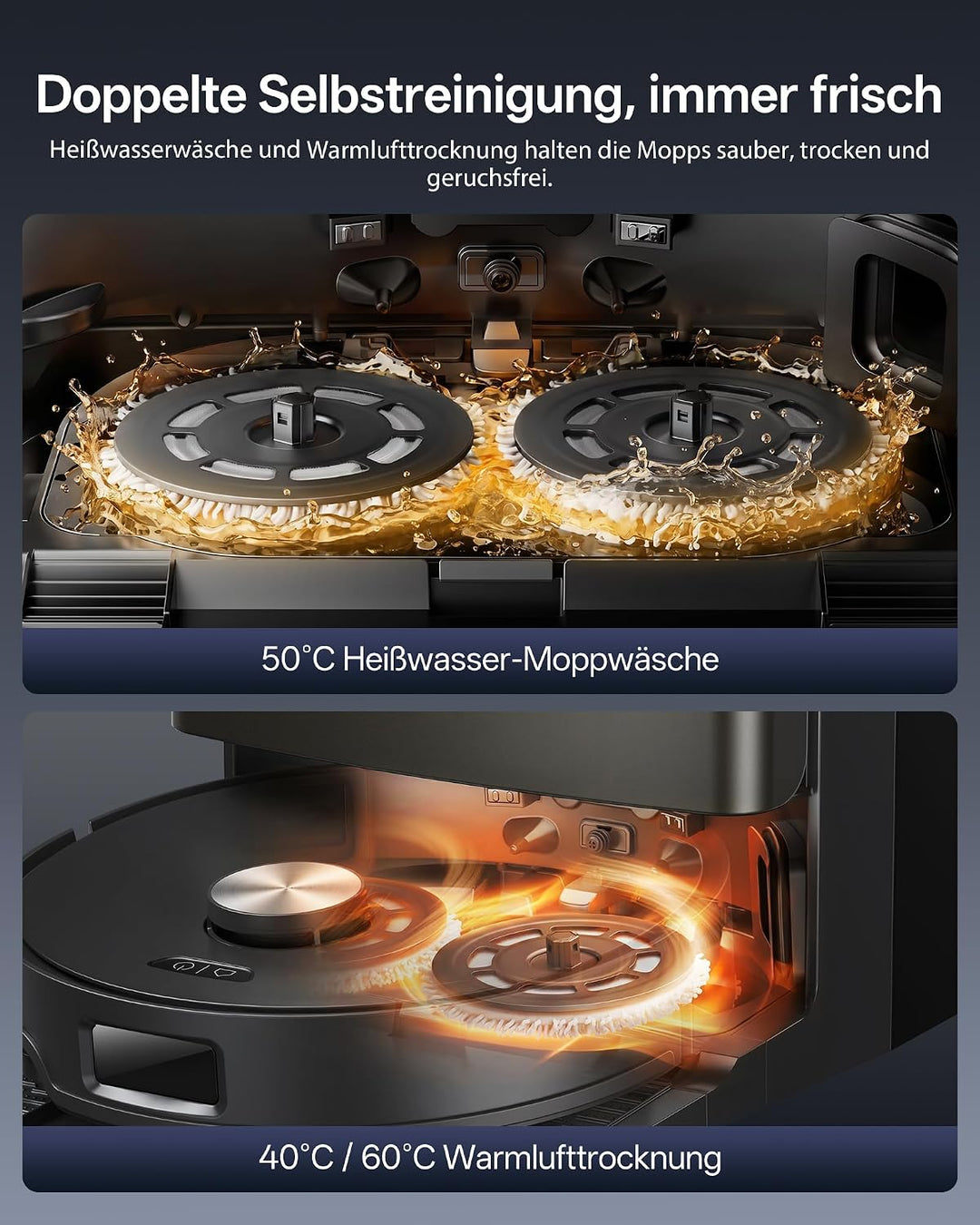 Staubsauger Roboter mit Wischfunktion 20000Pa mit Absaugstation Schwarz, Schwarz