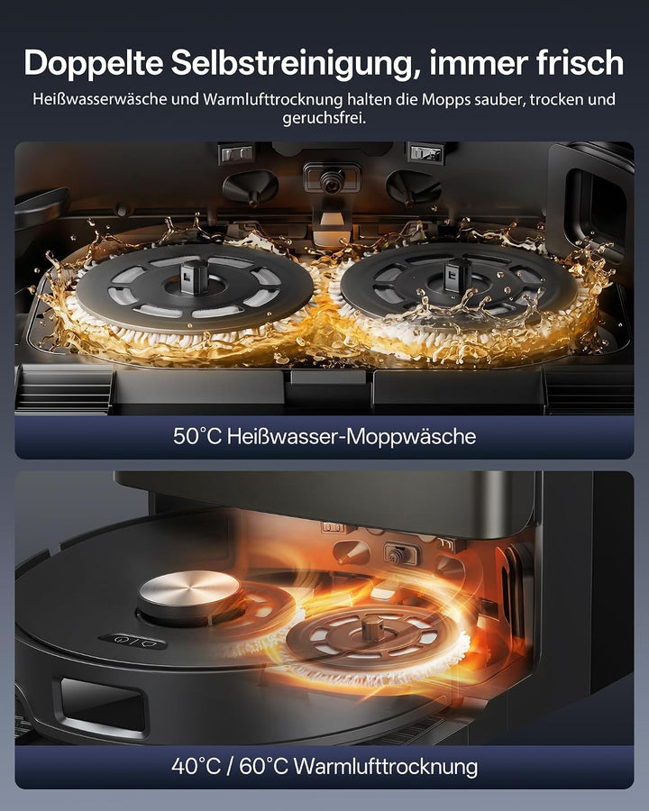 Staubsauger Roboter mit Wischfunktion 20000Pa mit Absaugstation Schwarz, Schwarz