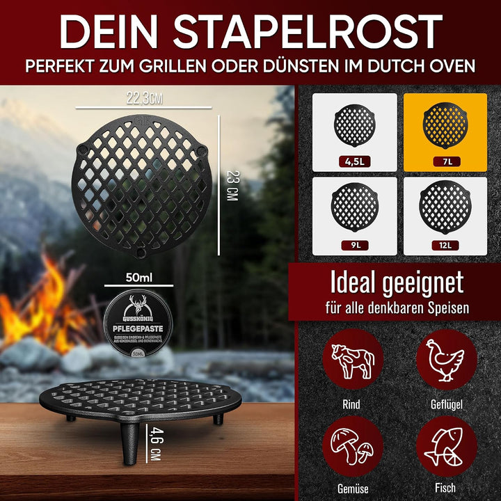 Gusseisen Stapelrost für 7 Liter Dutch Oven [Ø 22 cm]– Einsatz für Dutch Oven – Staple Grate – Gusse