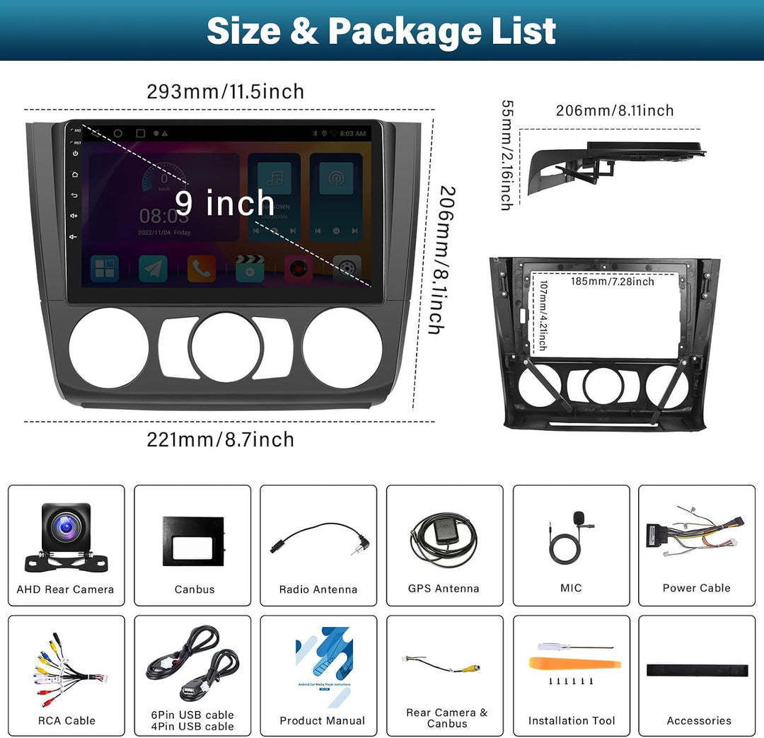 SIXTOP 2G+64G Android 13 Autoradio mit Bluetooth für BMW 1 Series E81 E82 E87 E88 2004-2012 mit Carp