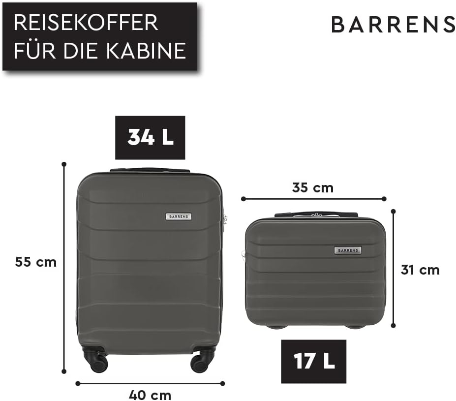 BARRENS Kabinenkoffer + Reisekosmetikkoffer Set | Handgepäck | Kabinenkoffer 55x40x20cm 34l | Kosmet